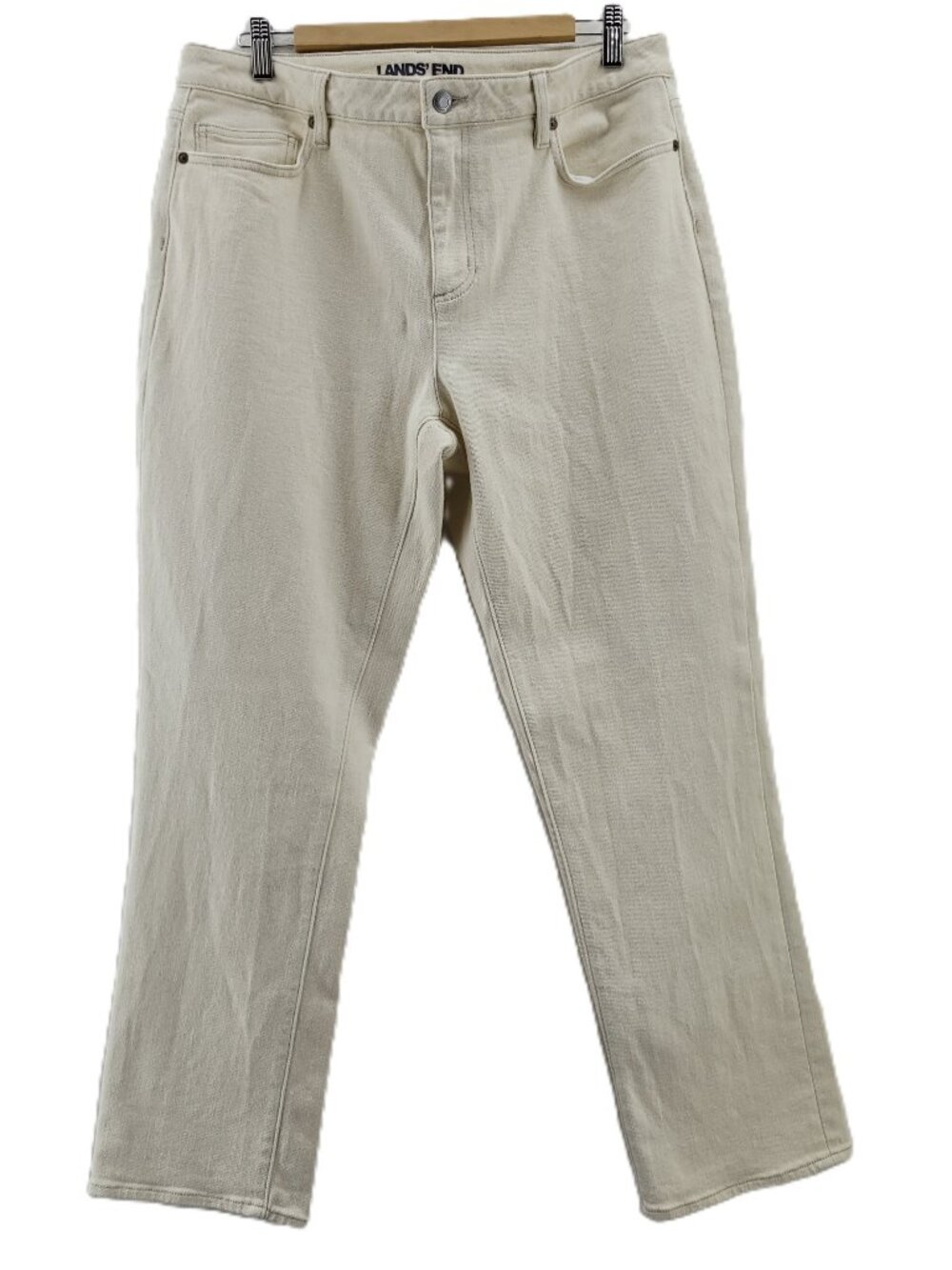 Lands' End Jeans Women's 14 White Natural Mid Rise Straight Jean Stretch Denim